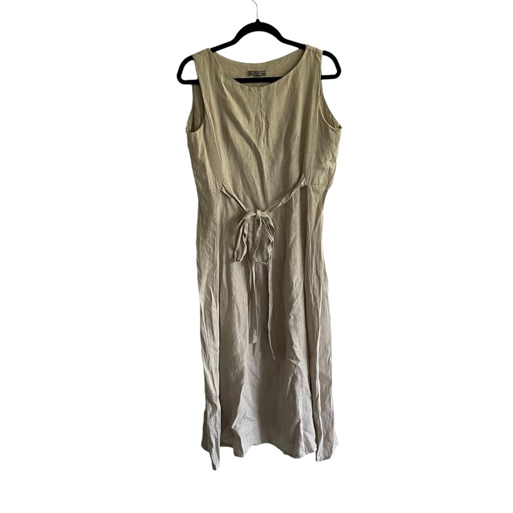 Piazza Del Tempio Linen Midi Dress Tan Medium